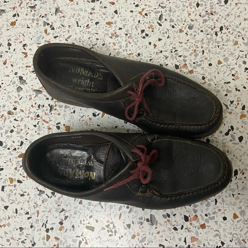 NOMADS Leather Loafer Arch Preserver Shoe Size 9.5 Wide Maroon Lace Up Preppy - Picture 15 of 15